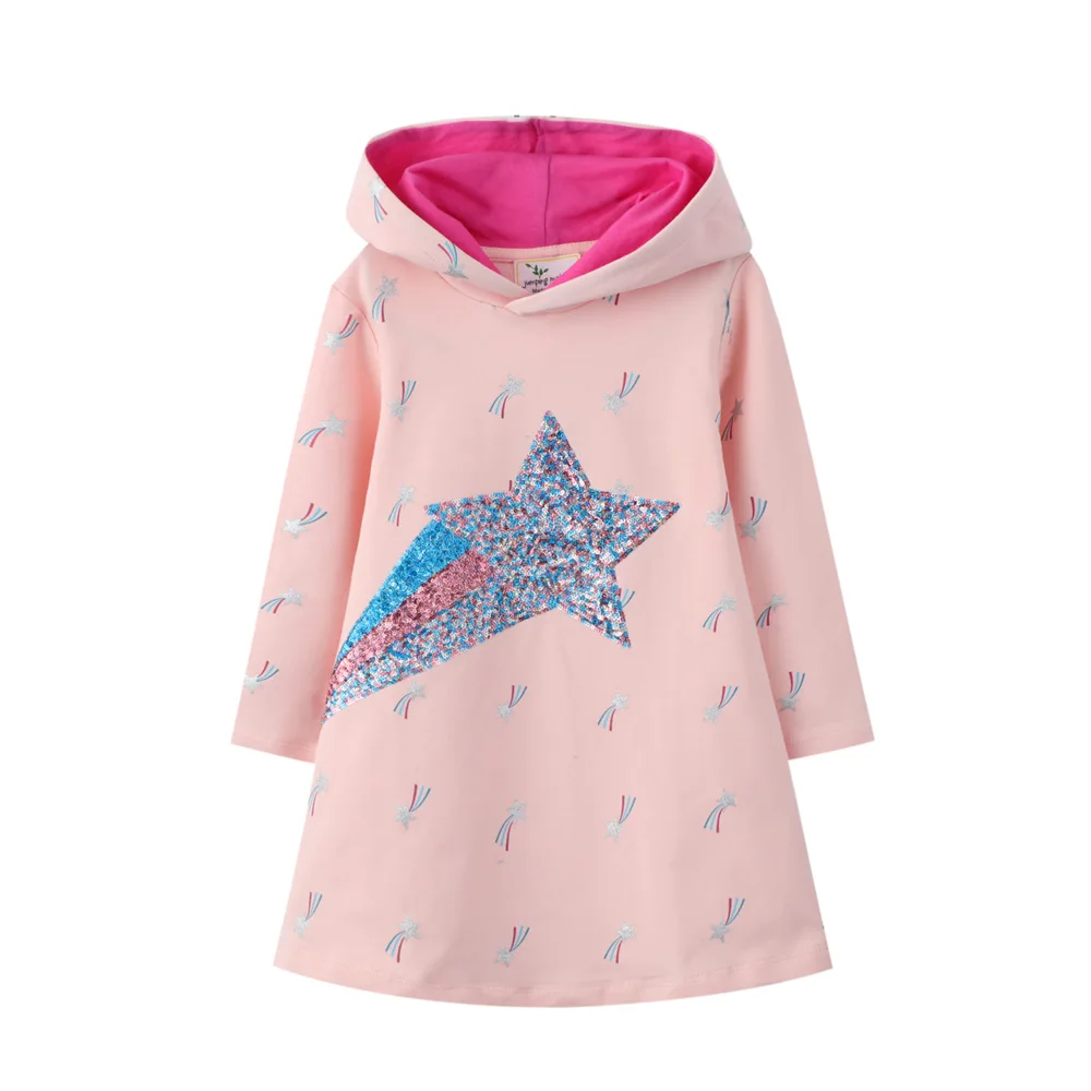 

Factory Price Hooded Dresses Pink Sequins Autumn Winter 2-7 Years Kids Clothing Wear Girls Dress