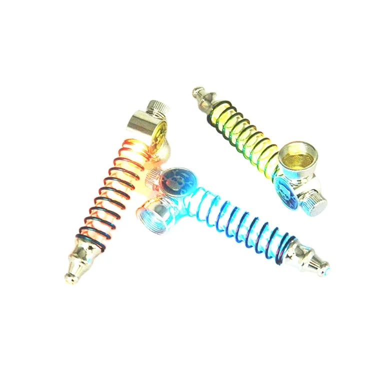 

Tobacco Portable Spring Smoking Pipe With Light Metal Aluminum Weed Pipe