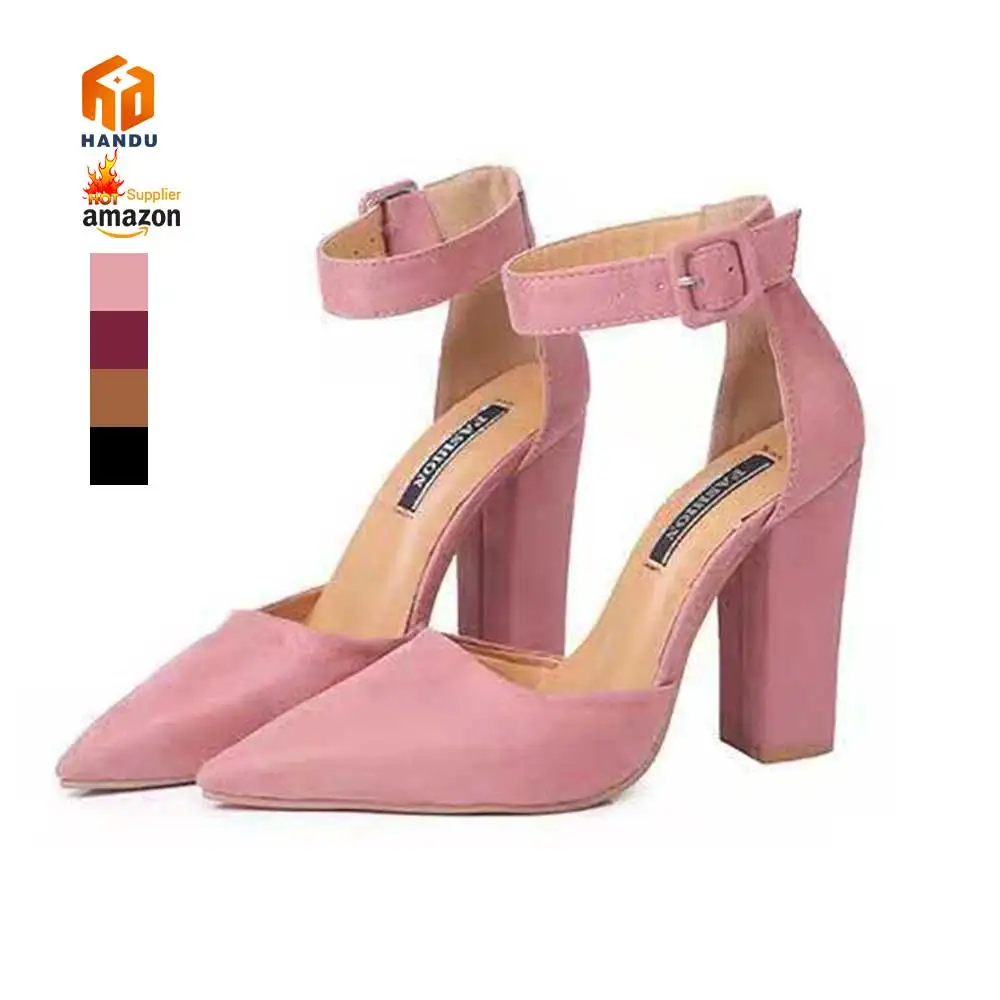 

girls high heel sandals ladies sexy high heel shoes Evening Party Pointy Toe Ankle Strap Buckle Women Dress Shoes, Black red brown pink