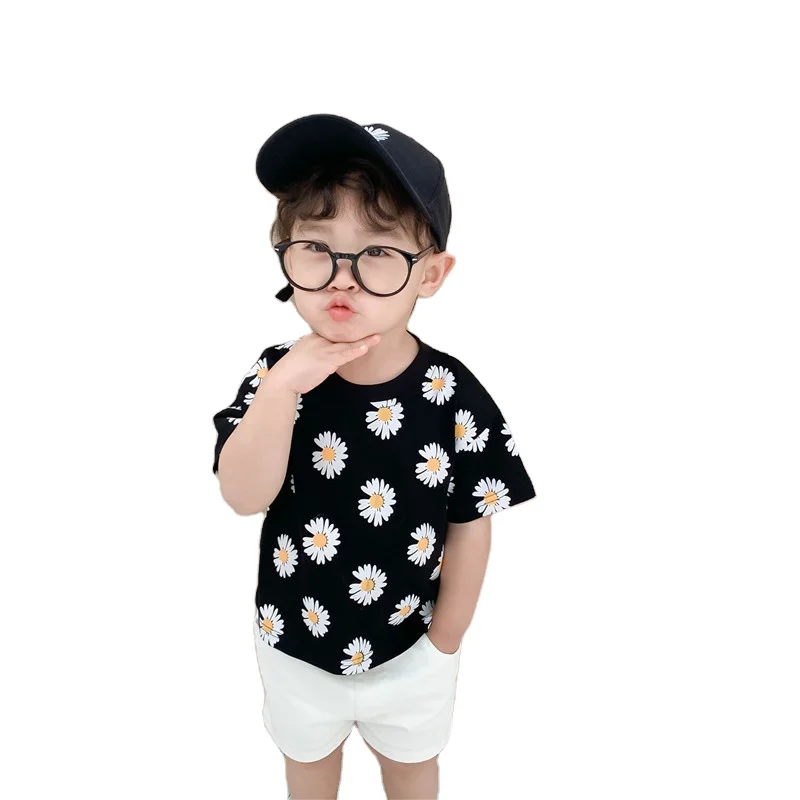 

Fashion Flower Printing Children T-shirts Summer Short Sleeve Casual Common Shirts Breathable Sweat Absorb Clothing