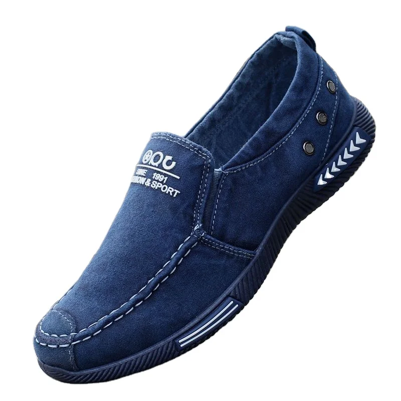 

New Arrival Classic Old Beijing Slip-on Breathable Casual Canvas Men Flat Walking Style Shoes For Men, Grey/blue