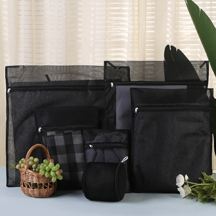 

Breathable Polyester Zipper Lingerie Laundry Net Washing Bag Convenient Durable Black Fine Mesh Laundry Bag, Customized color