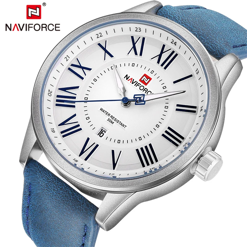 

NAVIFORCE 9126 Brand Men's Analog Quartz Wristwatches Leather Waterproof Watches Men Wrist Casual Watch Clock Relogio Masculino, 5-colors