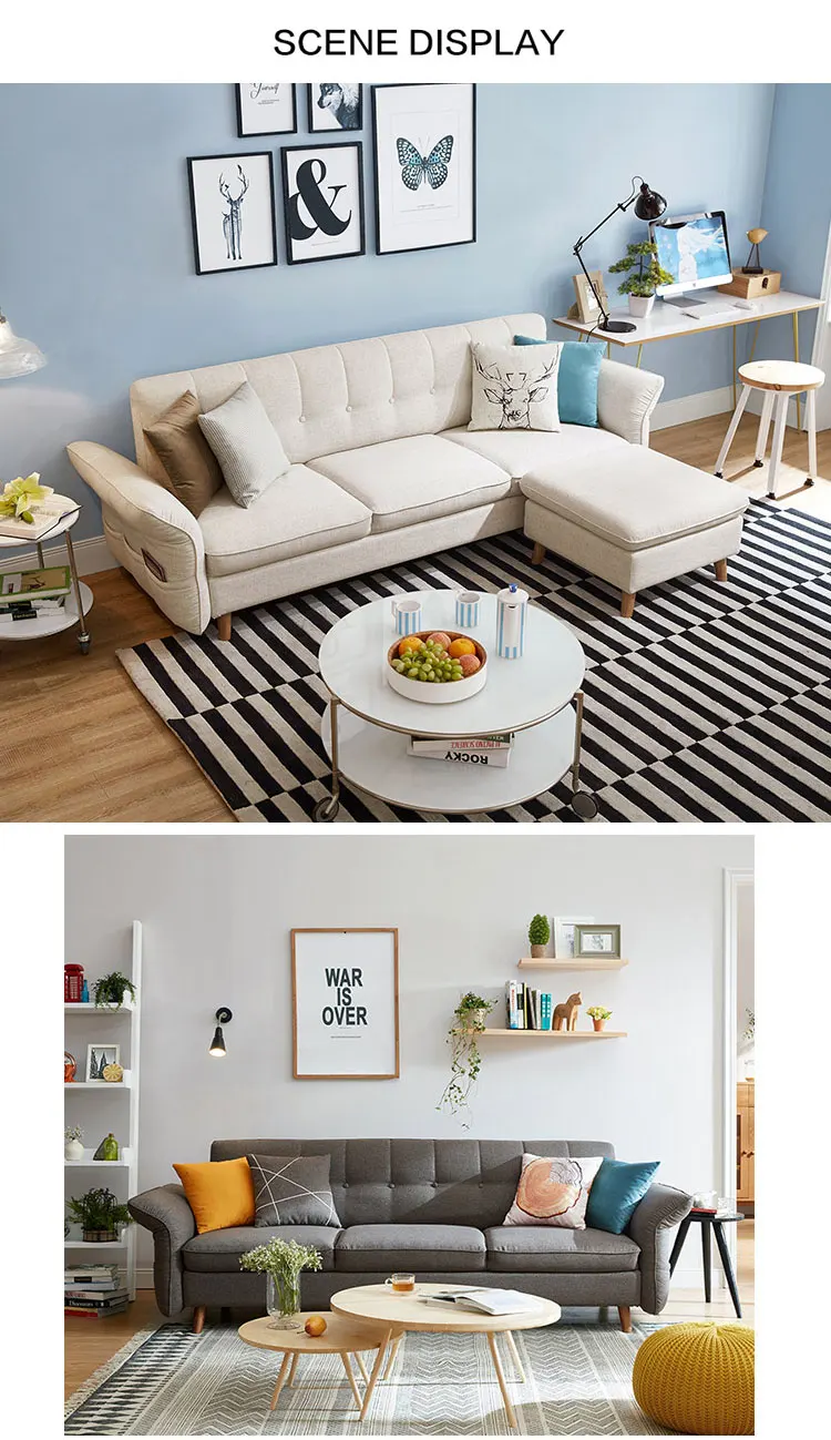 Nordic dual-use three seater fabric sofa for living room furniture