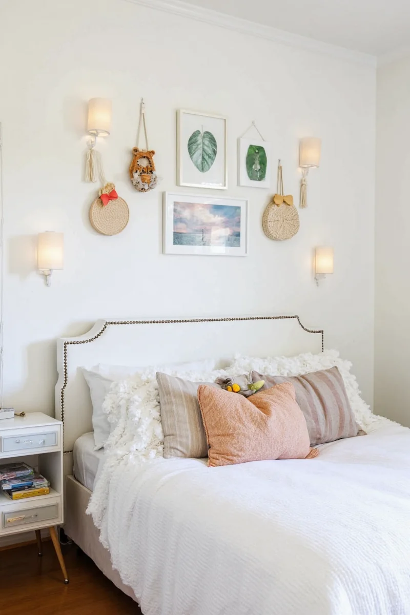 Gallery wall above bed idea