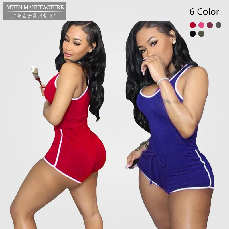 

M2395 2020 Apring New Product One-piece Stacked Jumpsuit With Women Sleeveless Short Jumpsuit Yogo Wear, Picture