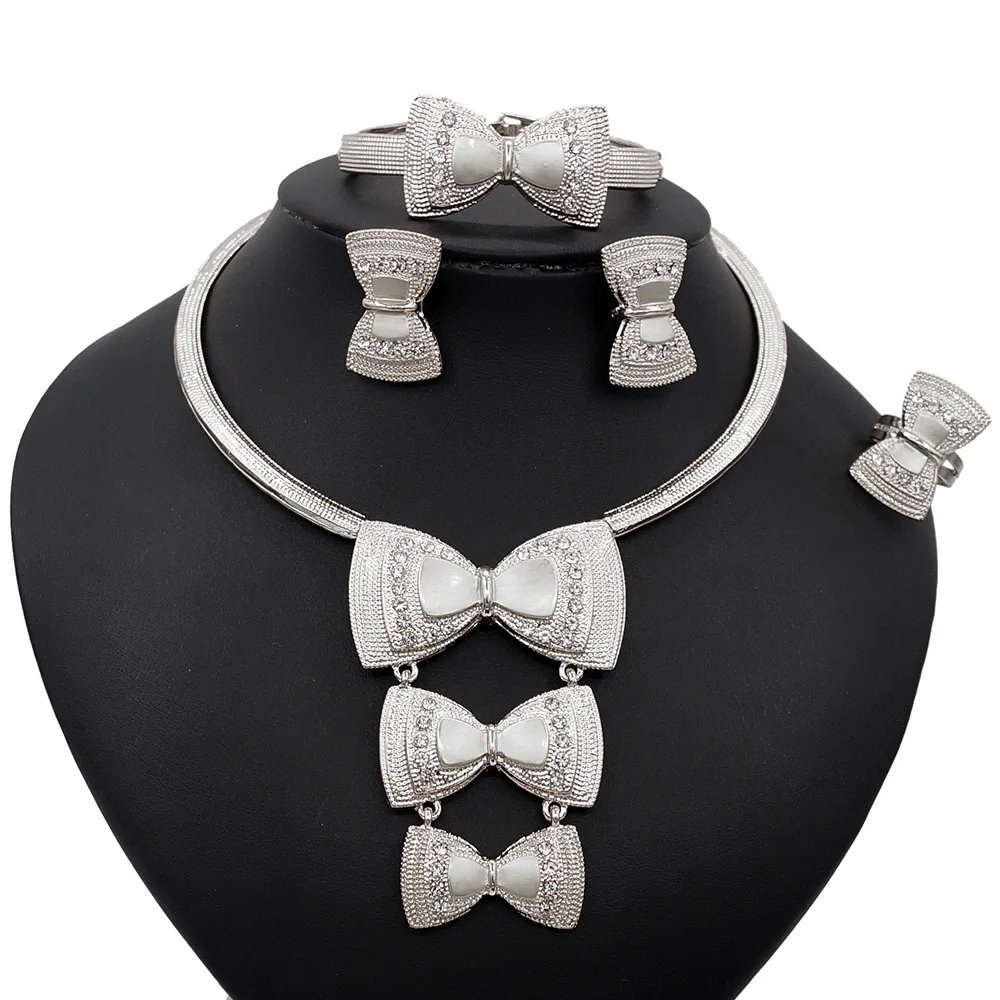 

Simple and Stylish Bow-Knot Jewelry Set High Quality Brazilian Silver Plated Jewelry sets New Design Gift Bridal Women Bangle