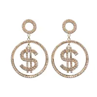 

Fashionable Women $ Letter Symbol Coin Rhinestone Exaggerated Earrings US Dollar Sign Earrings