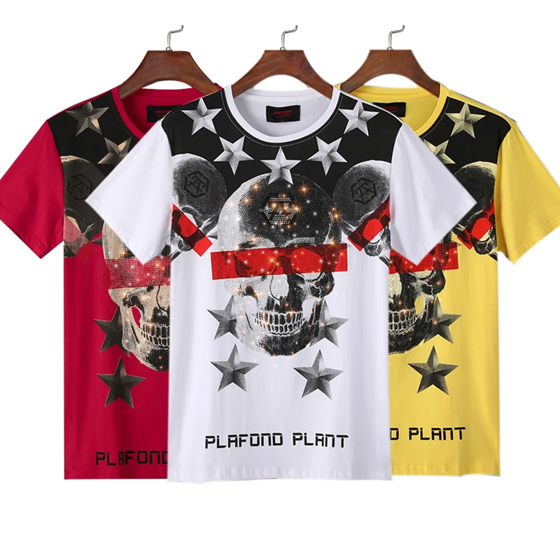 

2021 Fashion JET FUEL Skull Rhinestone Logo Printing Tee-Shirts Men's High Street T-Shirts