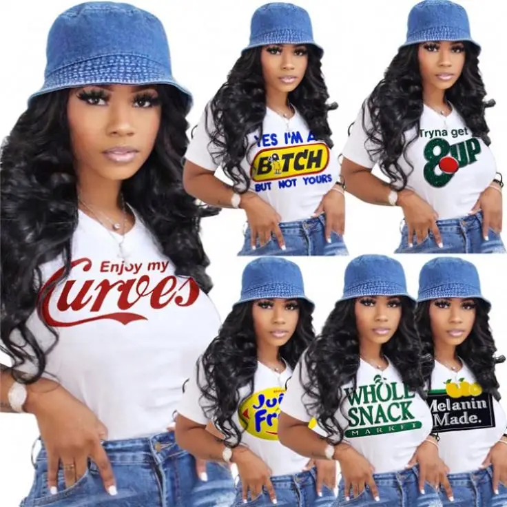 

TINA Lowest Price Solid Color Printing Short Sleeve Round Neck Women Tops Summer Hip Hop T-shirt
