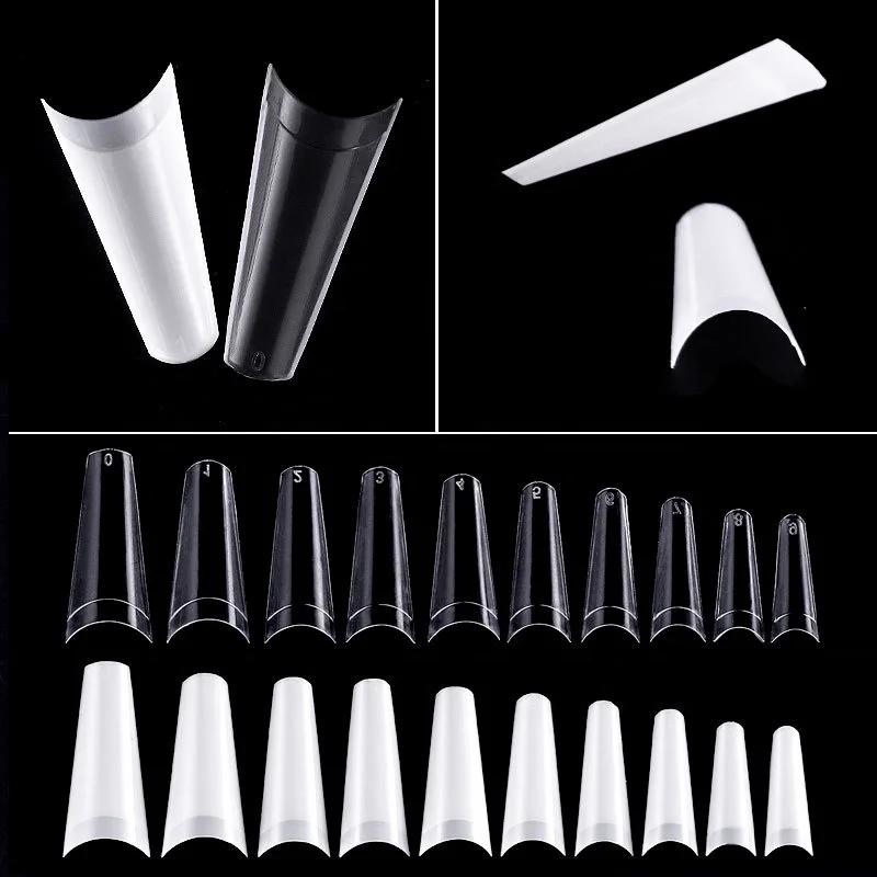 

500pcs/Bag Natural Flat head shape French False Nail Tips Acrylic Salon Long Nail Tips Ghost Transparent French salon nail tip