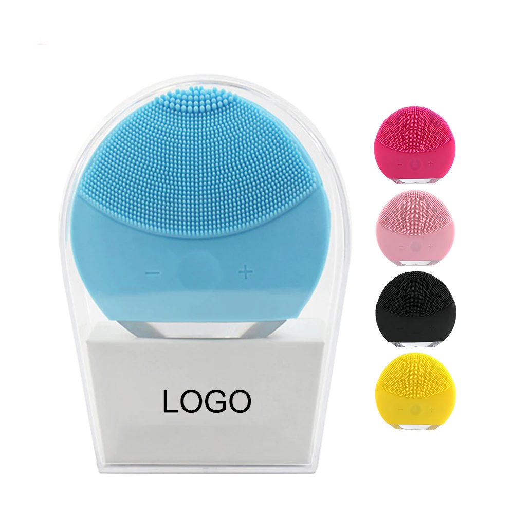 

Private Label Face Cleaning Brush Massger USB Rechargeble Waterproof Sonic Vibrating Silicone Facial Cleansing Brush, Black, pink, rose red, yellow and blue