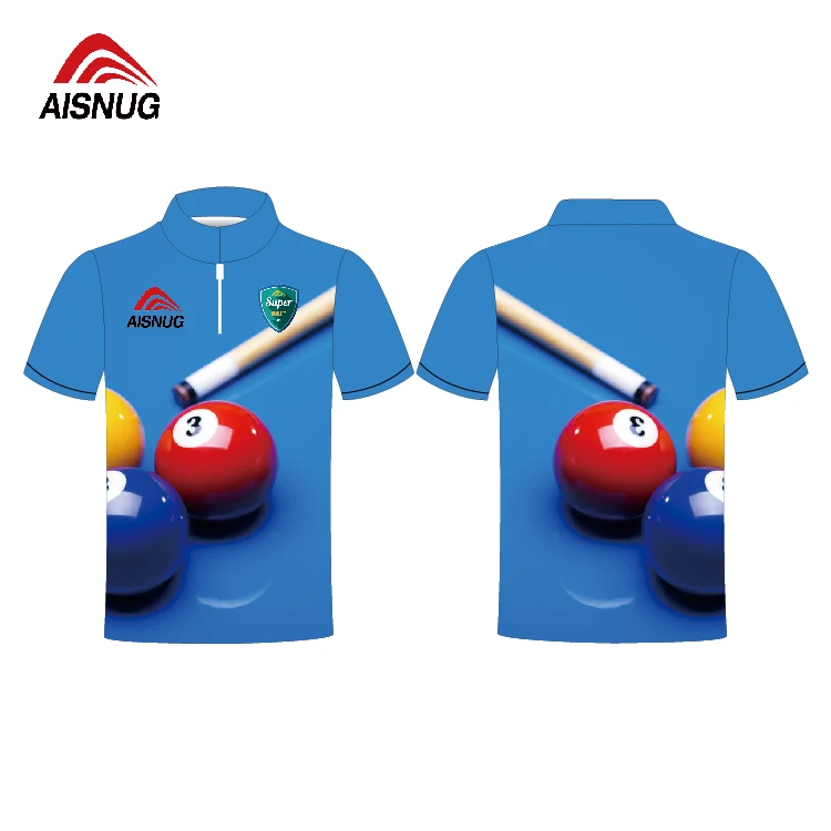 

hot sale custom sublimation printing billiard team logo man shirts high quality men's billiards t shirt for man