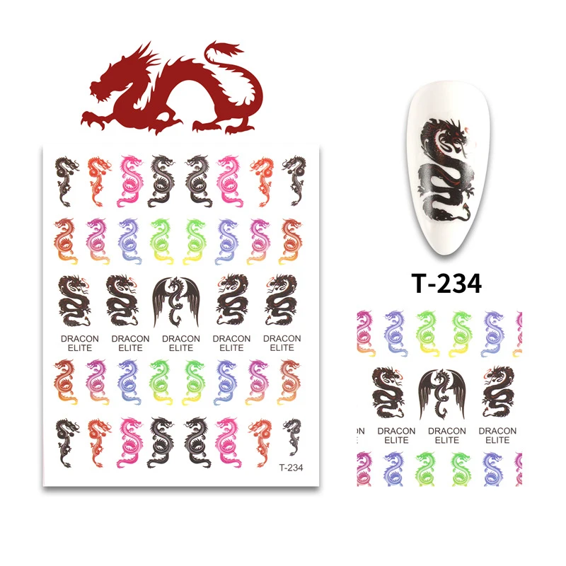 

Newest Dragon 3d Nail Art Decal Stamping Designs Rhinestones Sticker Nail, Colorful