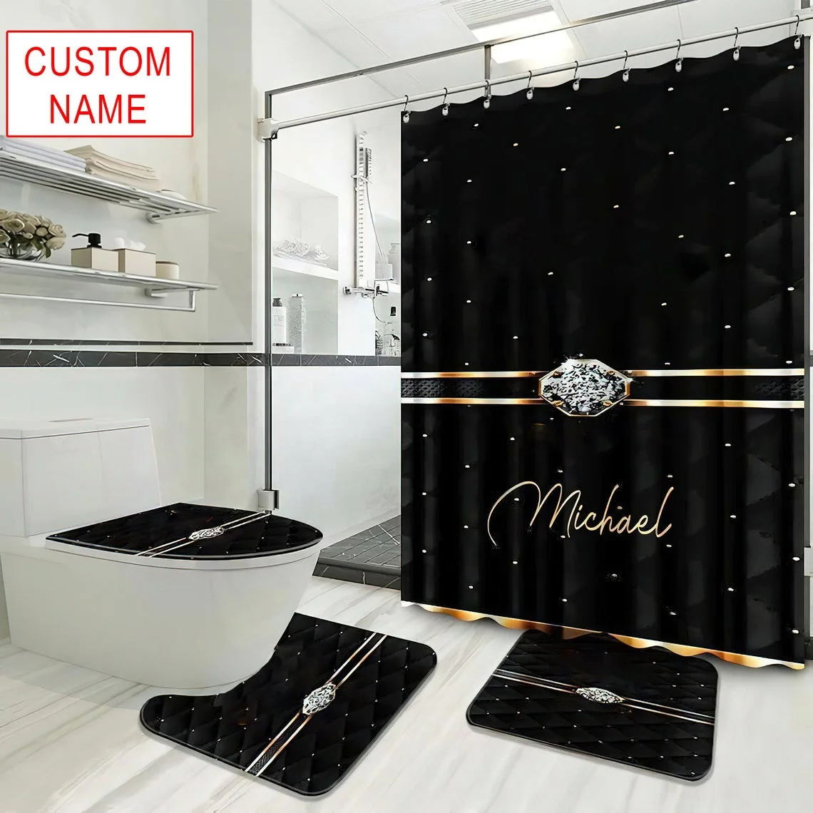 

Wholesale custom fashion brand logo design 3d customer print shower curtain Modern bathroom sets, Cutsomized