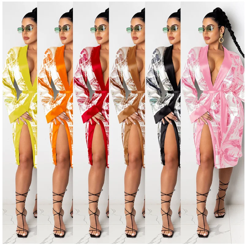 

Sexy Silk sleepwear Fashion Trend Printed Bathrobes Home Wear Designer Robes for Women Pajamas, 6 colors