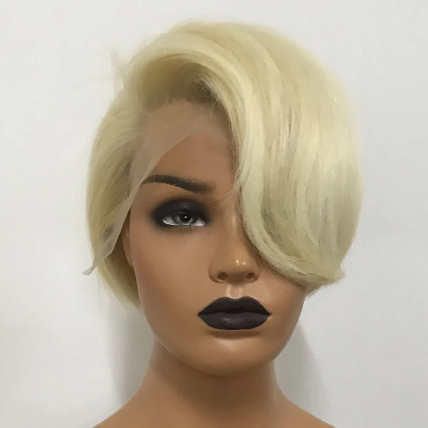 

Hot Sale Short Cut #613 10 Inch Human Blond Hair Wig Grip Band Pixie Cut Wigs Side Part Short Wigs