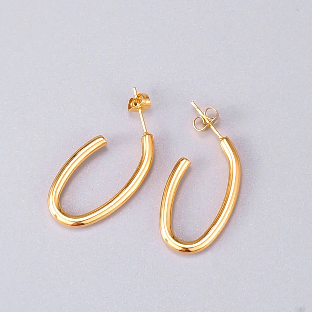 

INS Hot Design 18k Gold Plating 316L Stainless Steel Geometric Oval Round Hoop Earring Hollow Circle Stud Earrings