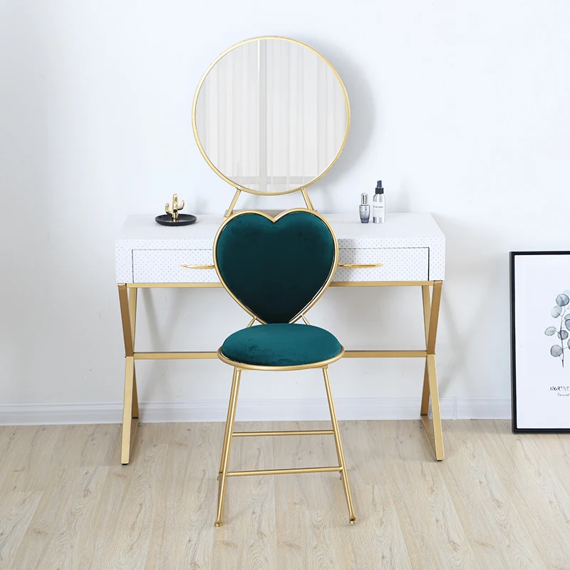 
Modern Simple Creative bedroom princess girl heart dressing table European makeup Nail chair European iron manicure chair 