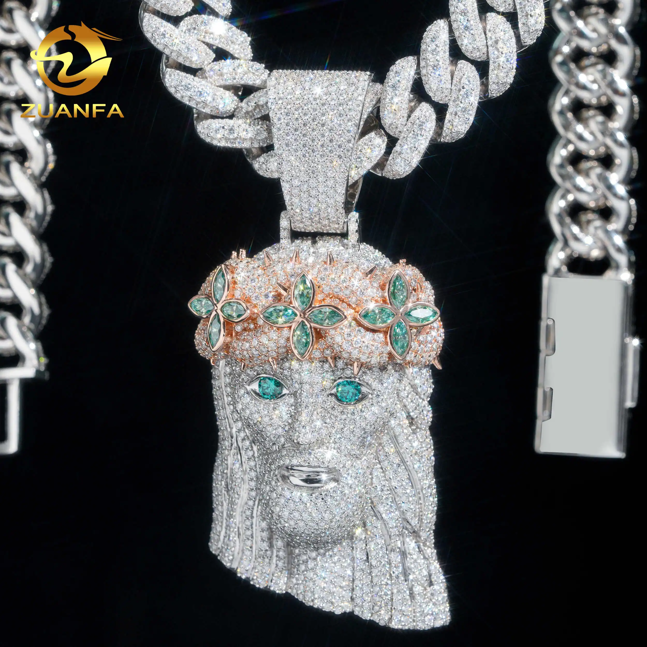 

Unique color blocking design Plating Over 925 Silver 3" Large Size Fully Iced Out Moissanite Diamond Jesus Piece Hip Hop Pendant