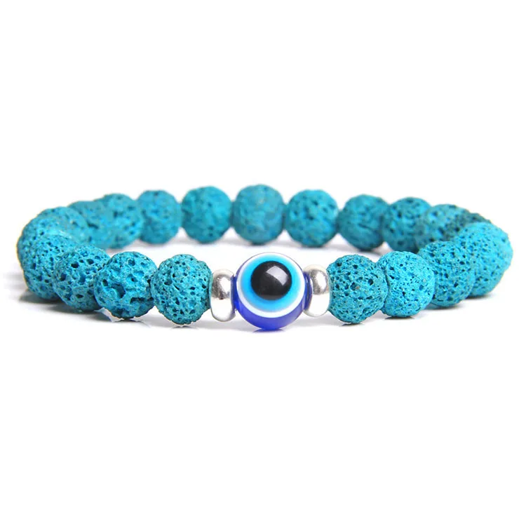 

Top Selling Evil Eye Bracelet Jewelry Unisex Evil Eye Bracelet Classic Elastic Blue Lava Stone Bracelet, As picture