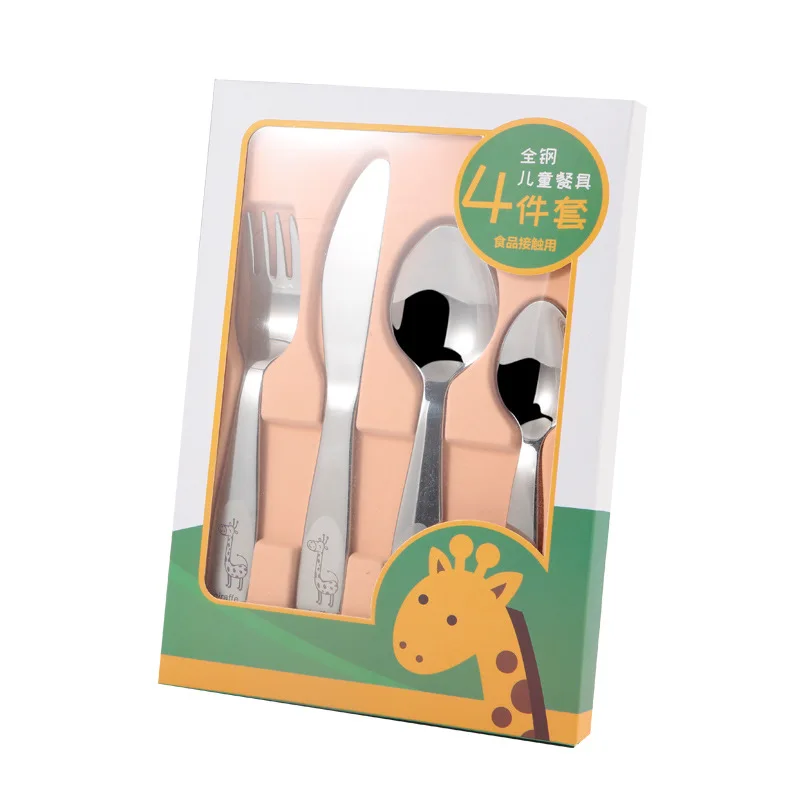 

Factory Price Cute Giraffe Carton Kids Spoon And Fork Stainless Steel Cutlery Set Baby Spoon And Fork Set, Silver