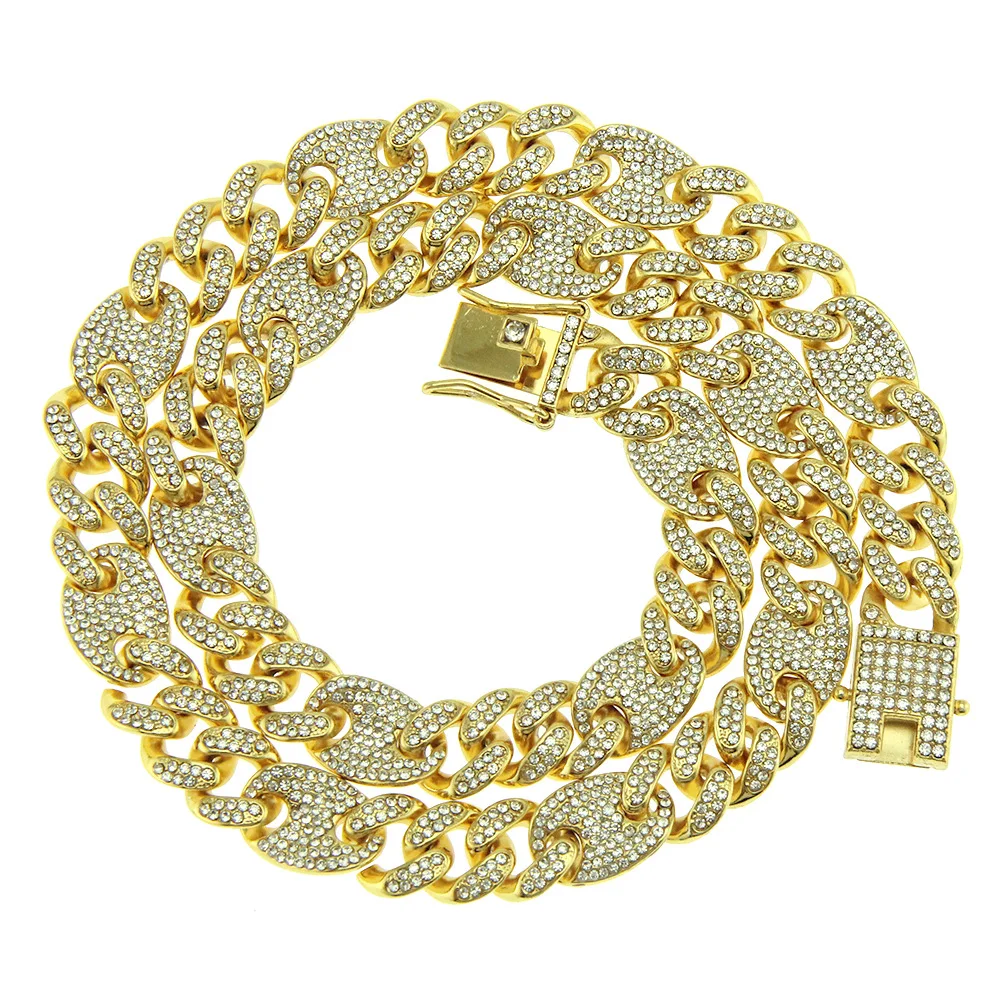 

Luxury Bling Bling Rhinestone Crystal Cuban Chain Punk Necklace Pig Nose Cuban Chain Hip Hops Necklace, Picture color
