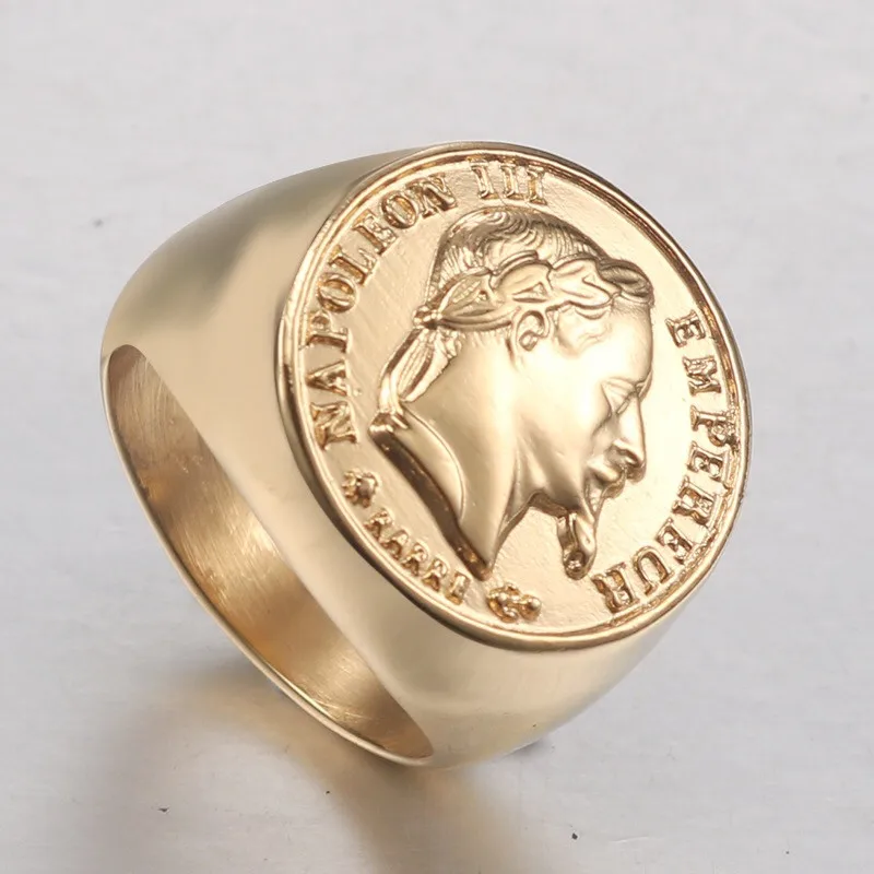 

European and American Jewelry Fashion Napoleon Punk Style Stainless Steel Gold Mens Rings