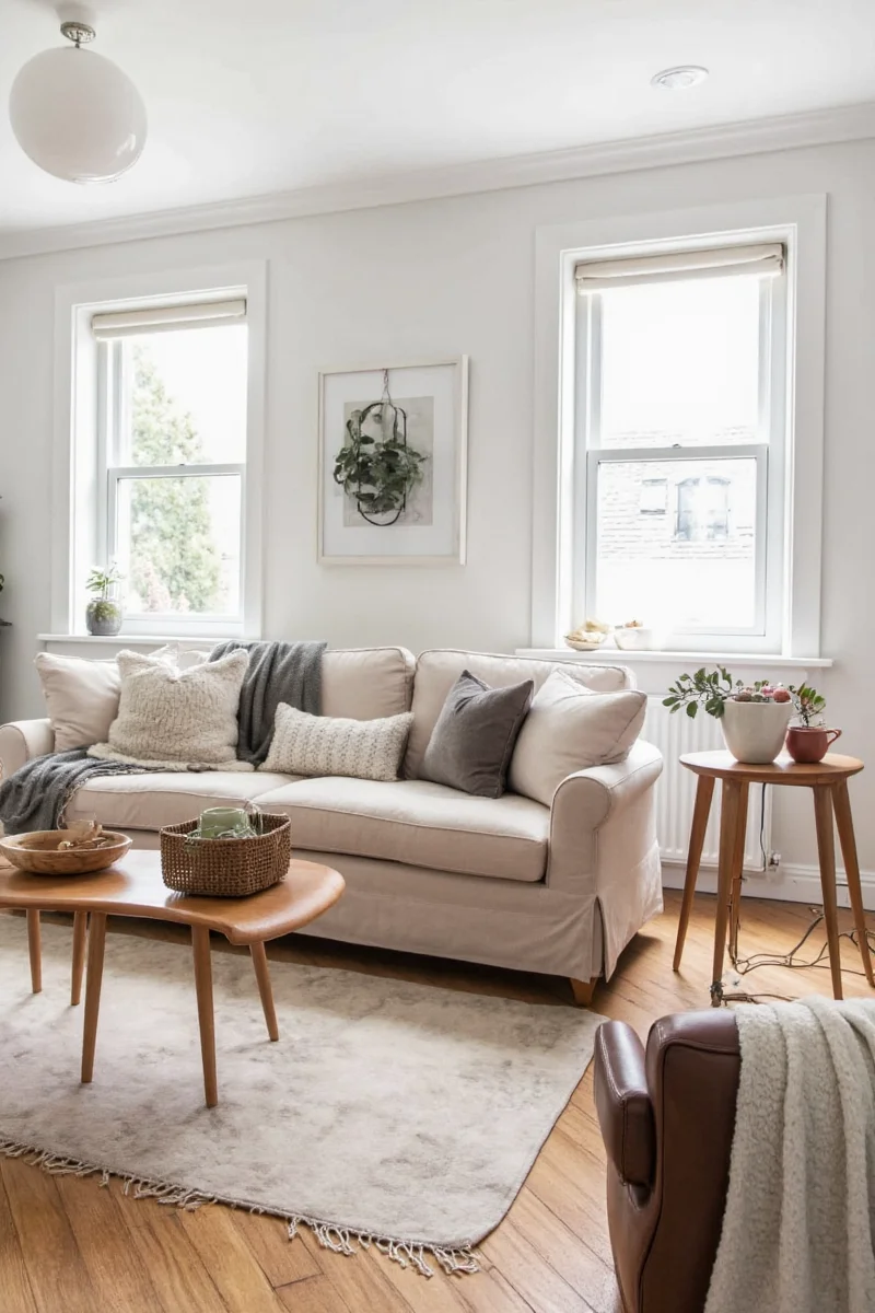 Modern living room with durable fabric couch