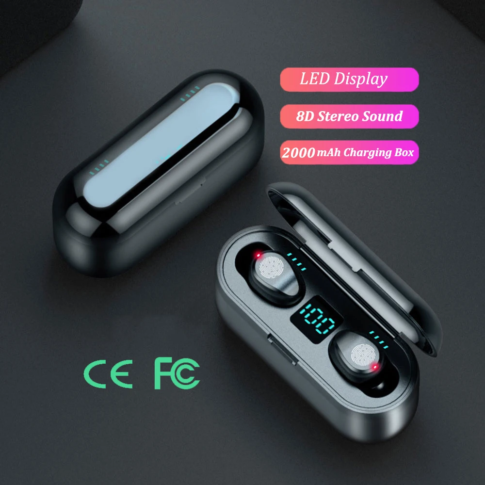 

DHL Free Shipping 1 Sample OK Noise Cancelling Sport Bt 5.0 Earphone Waterproof Wireless Earbuds with LED Custom Accept