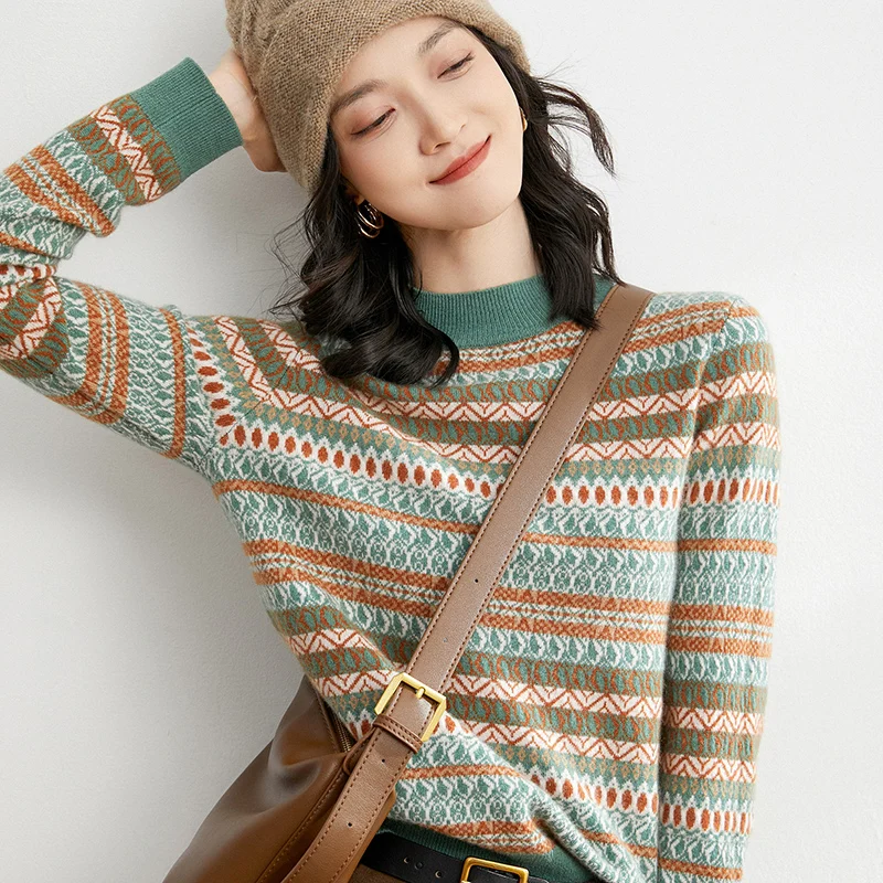 

Fashion Women's Fine Gauge Stretch Mockneck Plaid Pullover Sweater Wool