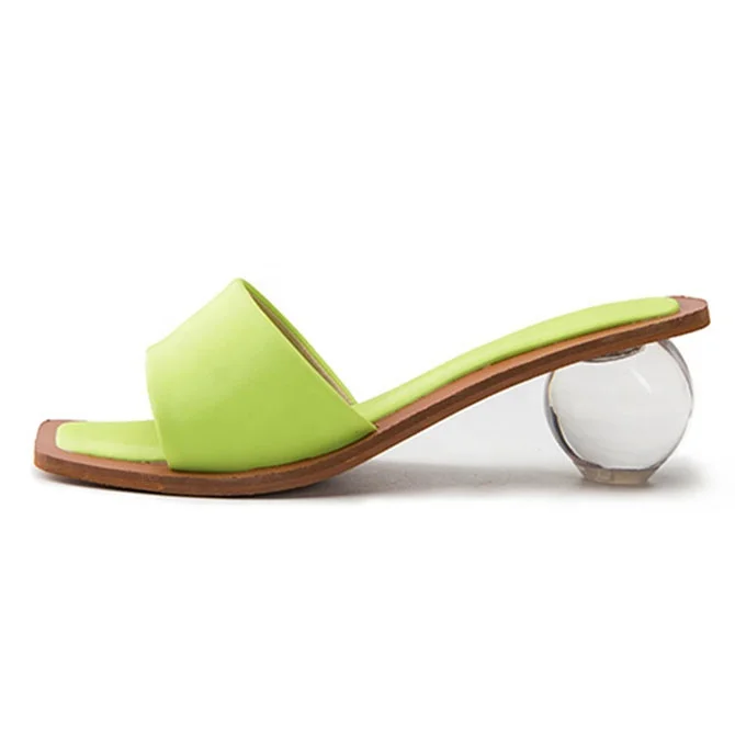

Clear Glass Ball Heels Slippers Women Crystal Round Heel Sandals Square toe Fancy New Trends Shoes, White green orange