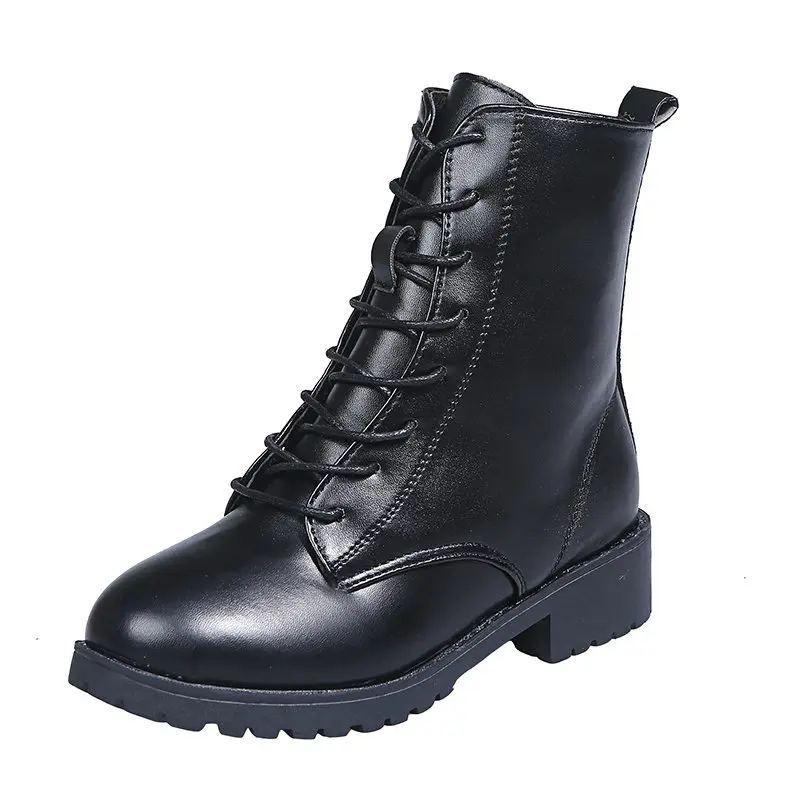 

2020 Women's Fashion Autumn Winter Flat Bottom Boots Leather Short Bean Snow Boots
