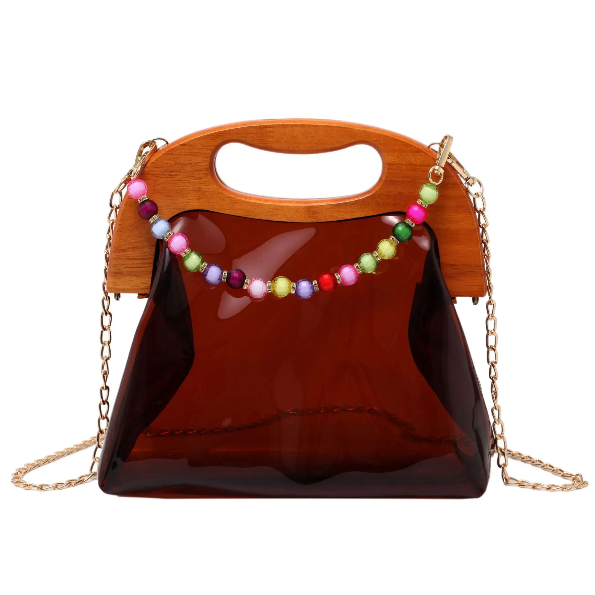 

2021 new summer fashion clutch bag Korean version PVC chain jelly bag for women, Clear