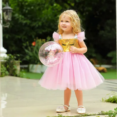 

Summer Baby Girls of 1-6 years Rainbow Unicorn children's princess Dress kids clothes, Pink,blue,purple