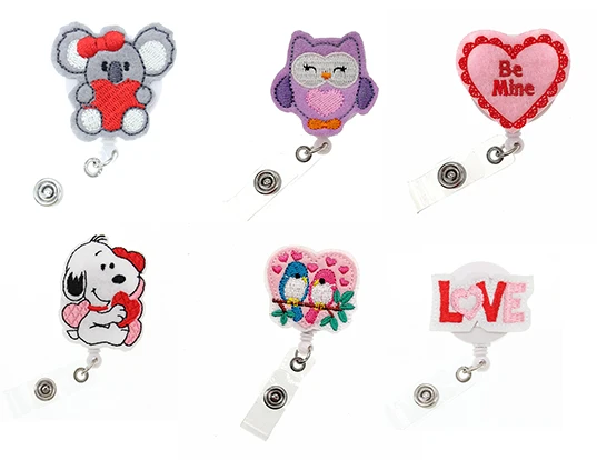 

New Arrival 6 styles Valentine's Day Gift Felt Badge Reel Retractable ID Badge Holder With Clips, Picture shows