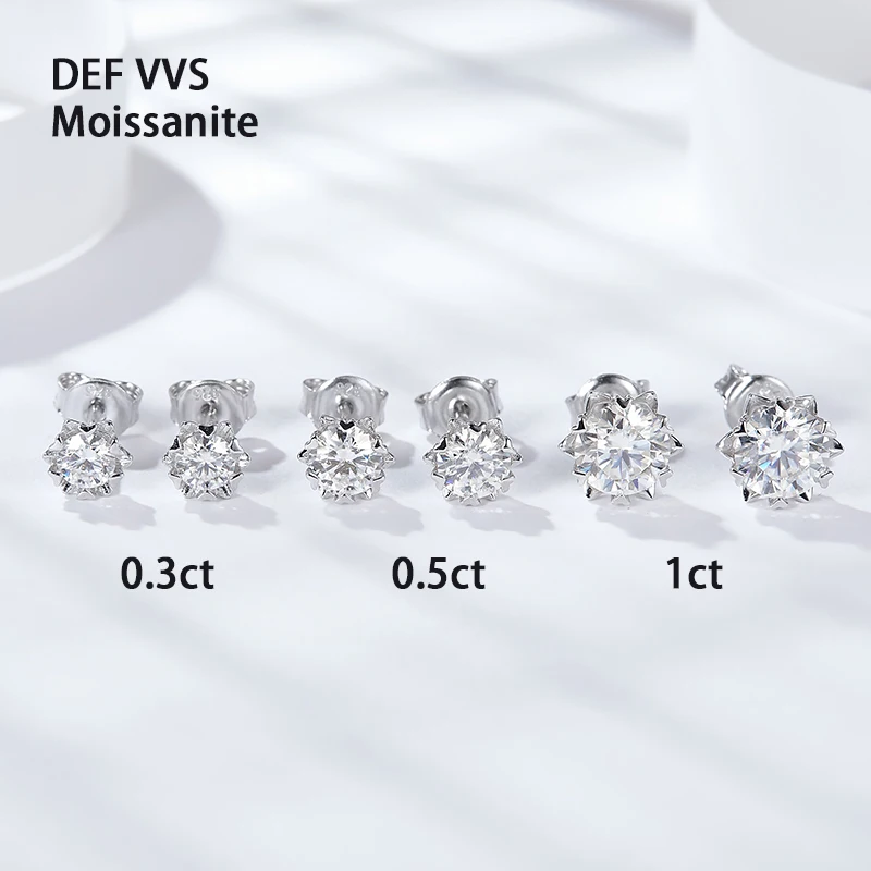 Snow Claw Set Classic Moissanite Studs Round Cut 0.3ct 0.5ct 1.0ct DEF VVS Loose Gemstones S925 Sterling Silver Earrings