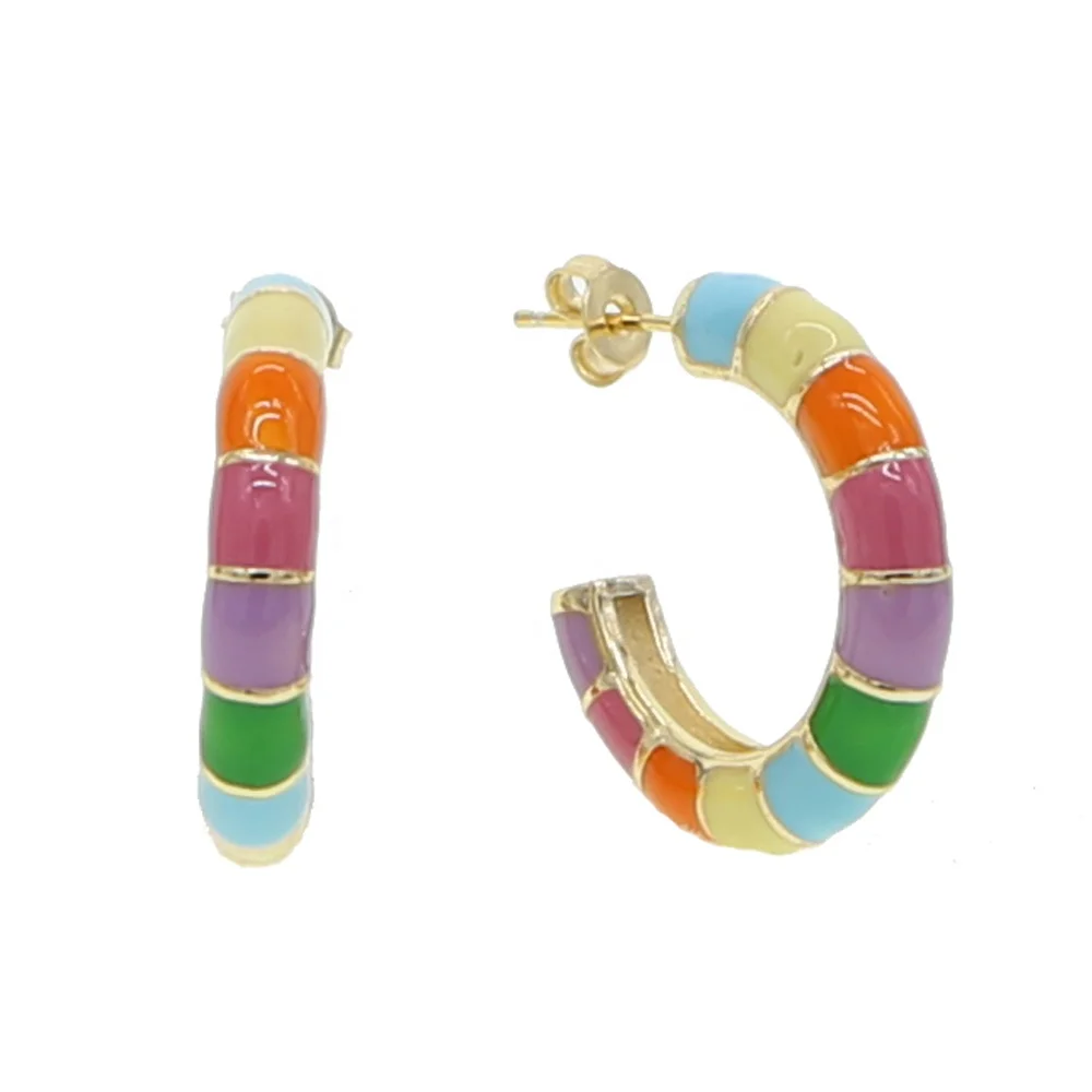 

candy rainbow enamel circle hoop earring Gold color Fashion Colorful european girl women trendy hoop jewelry earrings