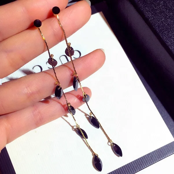 

New Long Earrings Tassel Earrings Women Super Flash Rhinestone Dangle Earrings Fashion Jewelry Black White Color, Picture