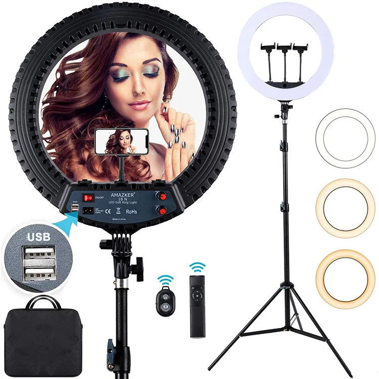 

18 inch Ring Light 55W Photo Studio Portable Photography Ring Light LED Video Light with tripod stand, Black pink white