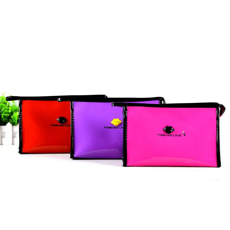 

Wholesale Korea Style Big Capacity Patent Leather PVC Travel Lady Makeup Organizer Lip Cosmetic Bag