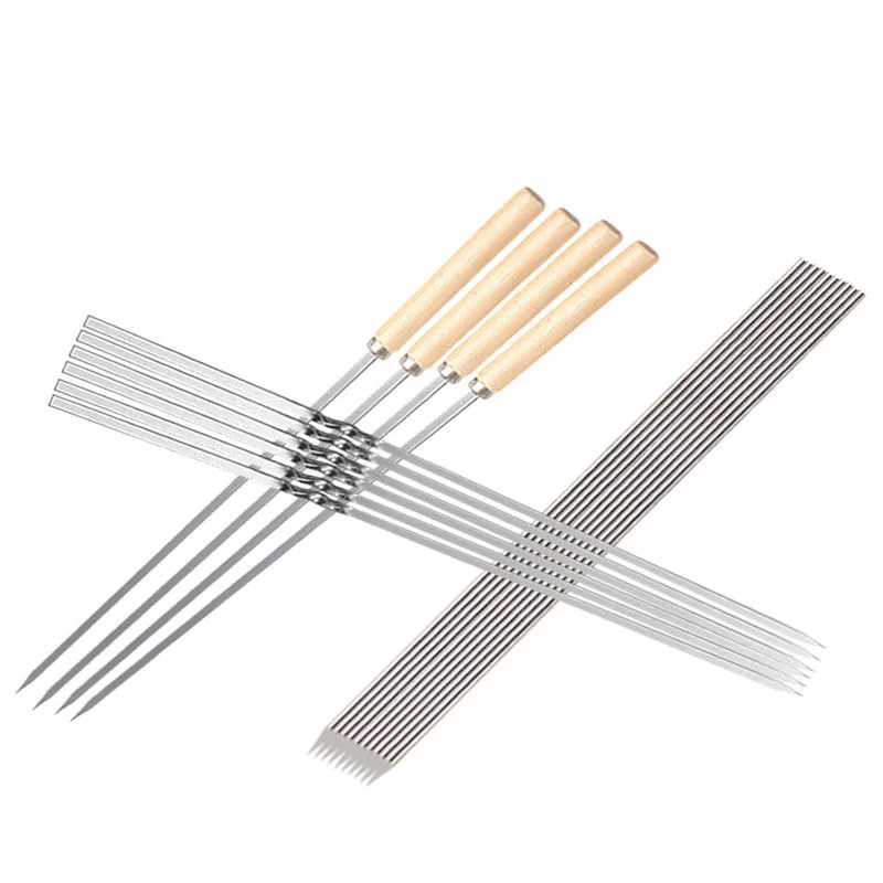 

Z242 Cooking Kitchen Meat Holder BBQ Roast Kabob Sticks Grill Needle Tools Stainless Steel Flat Barbecue Forks Picnic Skewers