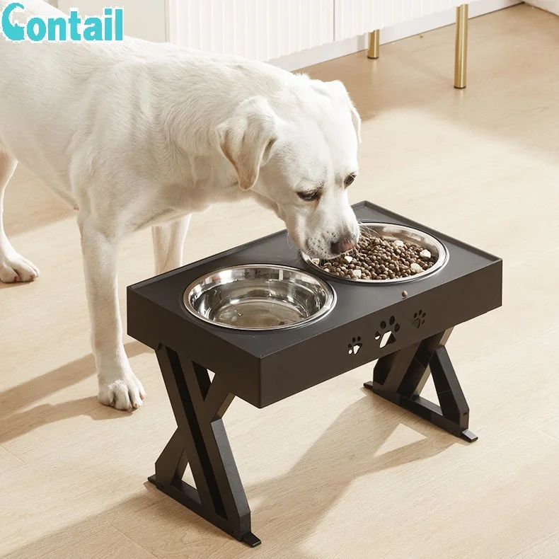 

Pet stainless steel tableware, Adjustable Height Pet Lift Tableware Premium Stainless Steel Double Dog Cat Bowls, Black/grey