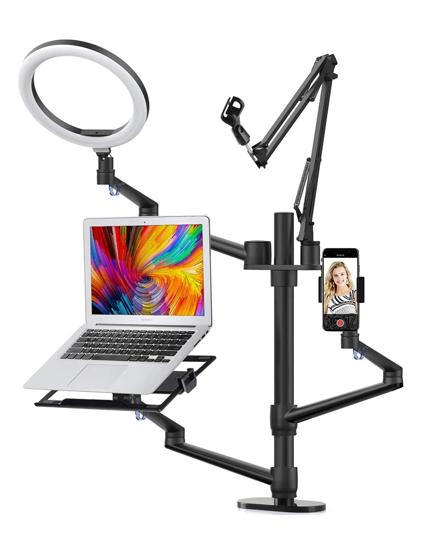 

Desktop Live Stand Set 6-in-1 10" LED Ring Light Microphone Mount competiable with 12-17" laptop/17-32'' monitor/7-13 Tablet/3.5