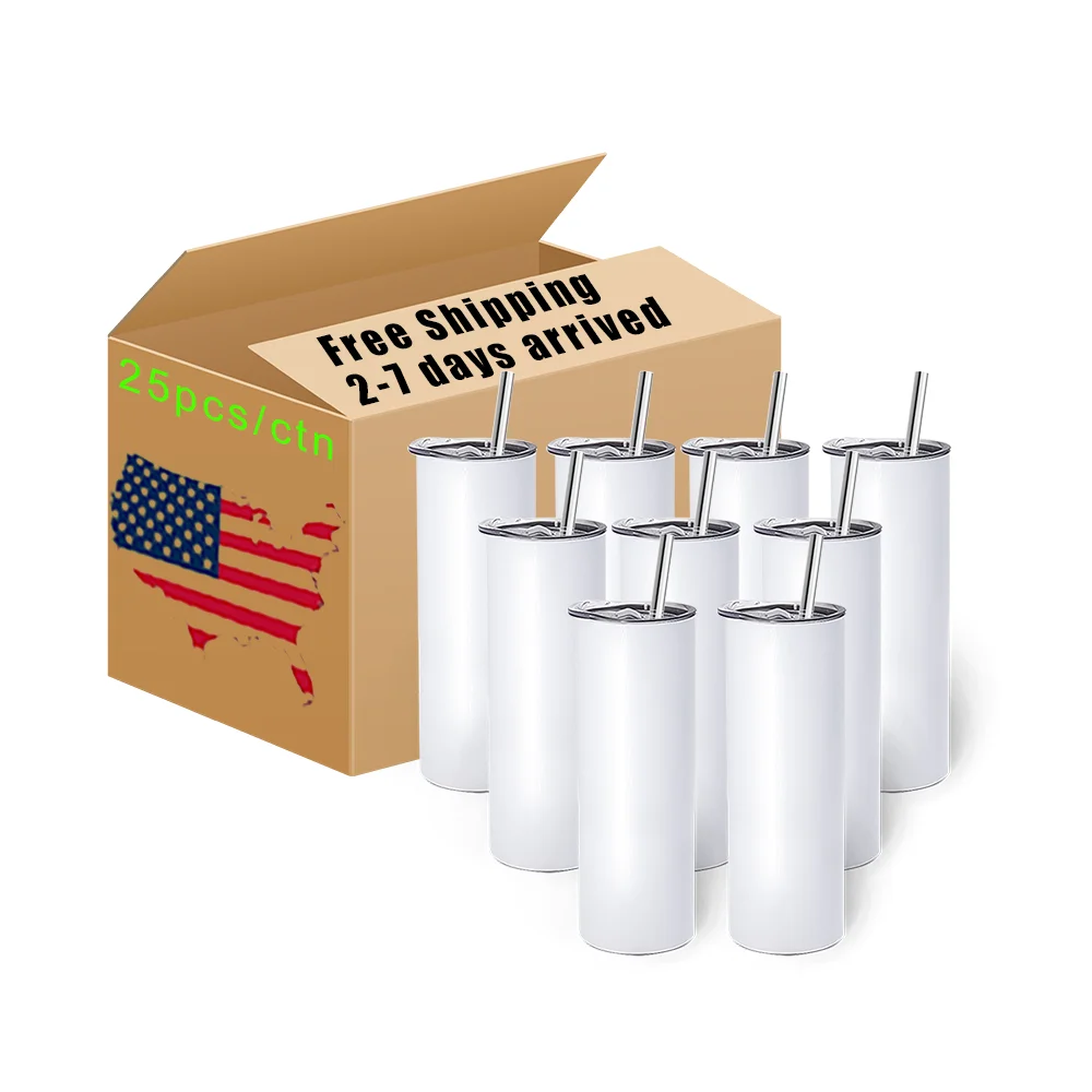

USA warehouse free shipping 20oz white skinny straight sublimation blanks double wall tumbler stainless steel