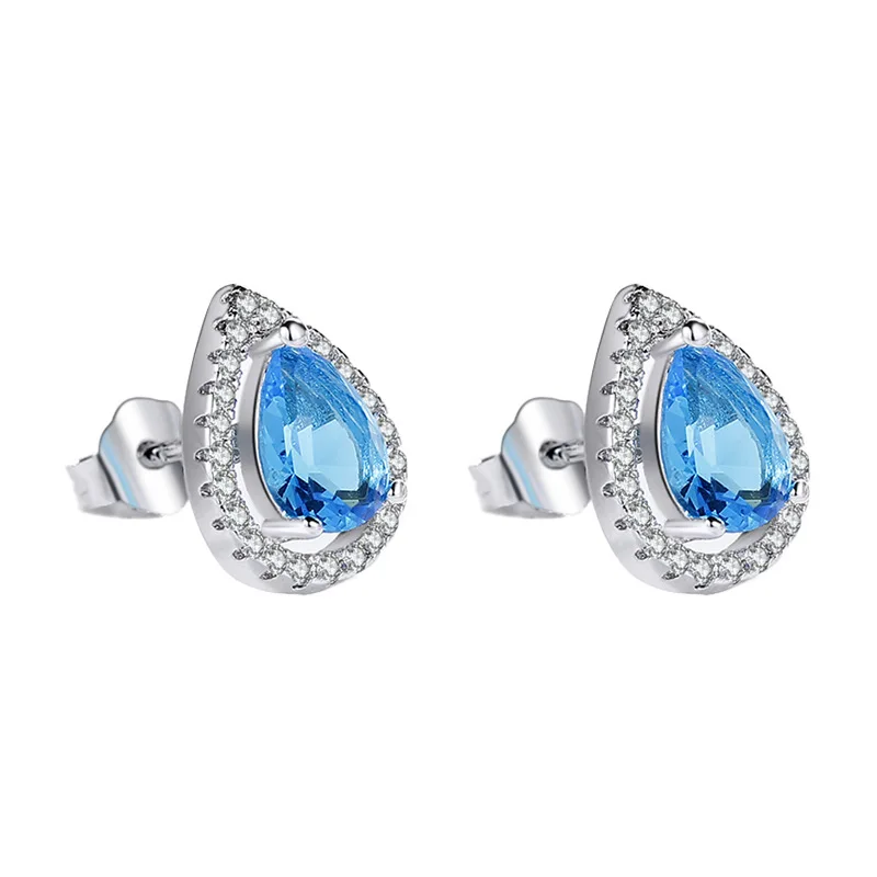 

High-quality S925 Silver Women's Earrings Water Drop Color Diamond Zircon Earrings Temperament Fashion Stud Earrings, Blue/oem