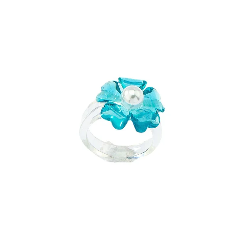

Summer Popular Jewelry Resin Colorful Flower Rings Transparent Acrylic Flower Pearl Rings For Girls