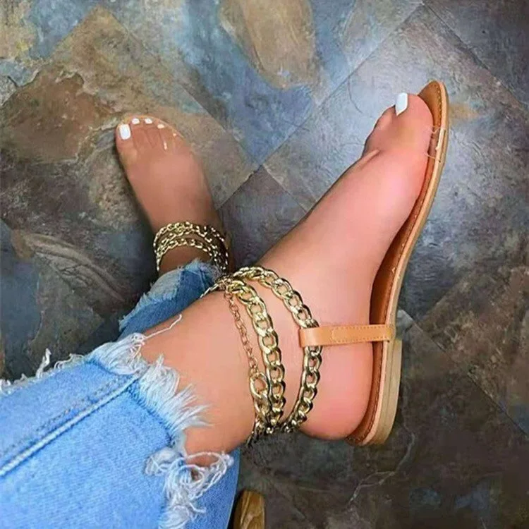 

Summer Fancy Gold Flat Transparent Women Sandals, Customized color