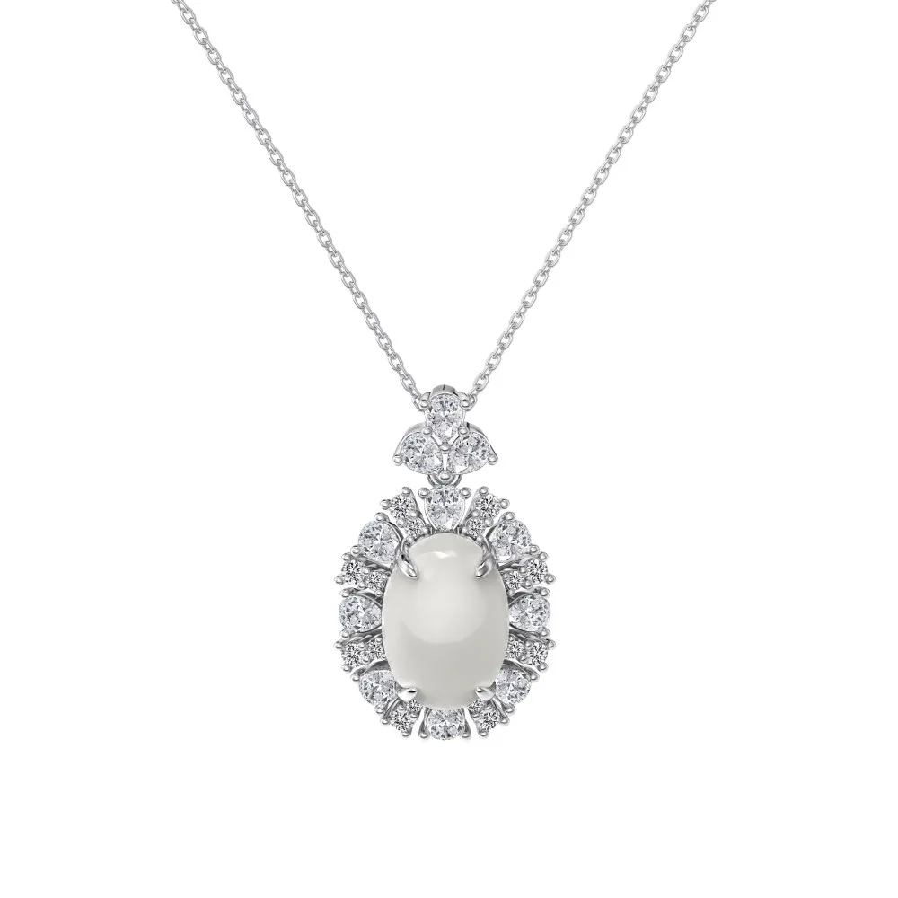 Dylam Top High Fine Jewelry Supplier 925 Sterling Silver 5A Cubic Zirconia White Chalcedony Pendant Necklace for Women Dress up