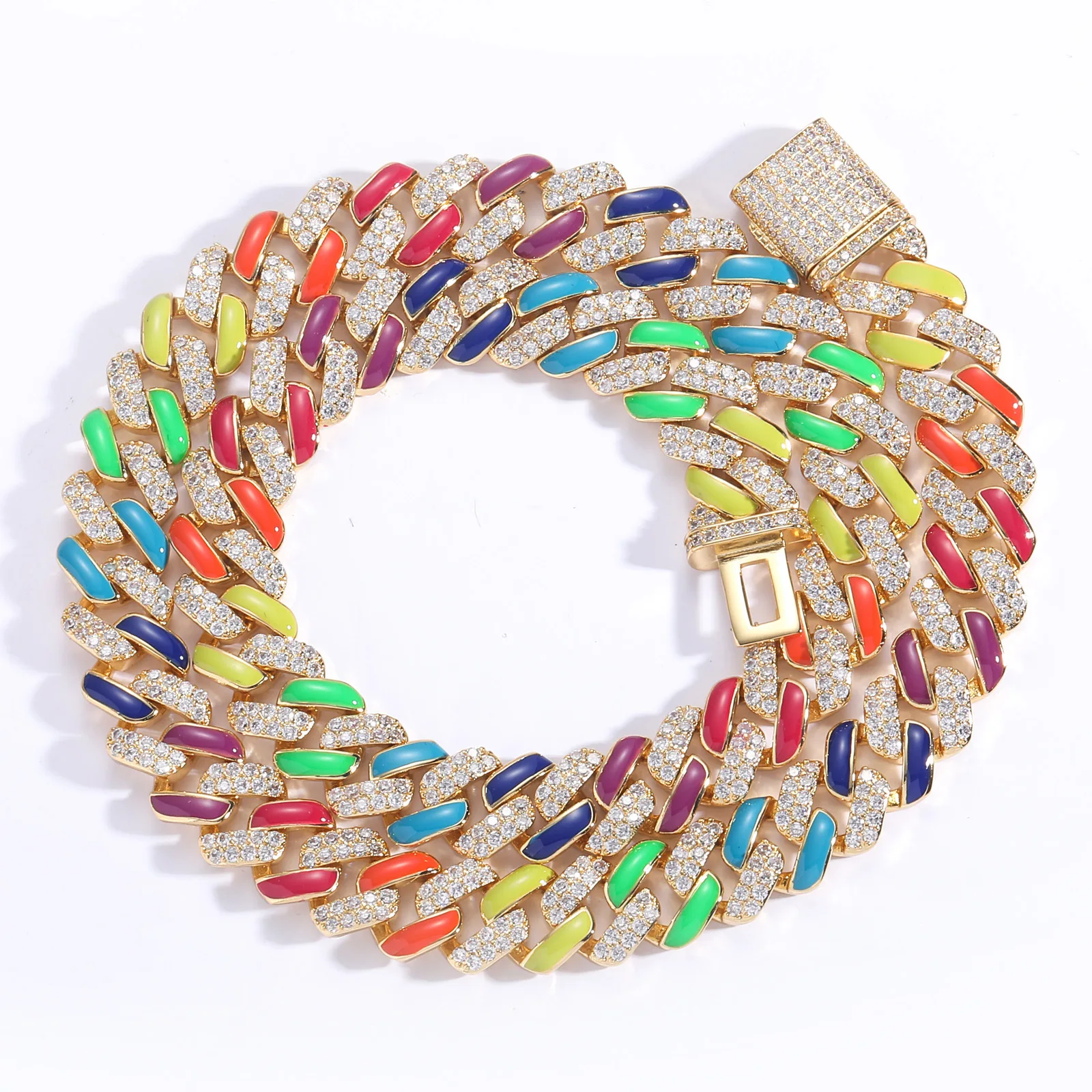 

Hippey jewelry Cuba chain colorful zircon fashion brand men and women's Christmas gifts